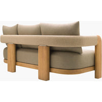 Additional view of Palma Sofa in beige and natural light oak, featuring matte upholstery finish and fixed arms.