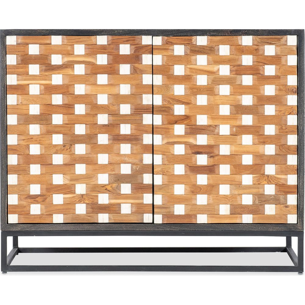 Commerce and Market Weaver 2-Door Accent Chest, shown in medium brown and white with wood and bone or resin inlay.