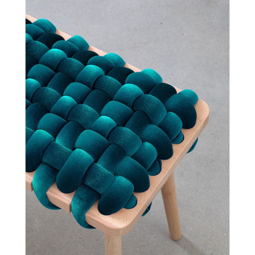 Alternate view of Petrol Velvet Woven Stool, featuring velvet, beechwood, and four fixed tapered legs.