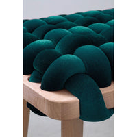 Additional view of Petrol Velvet Woven Stool in emerald teal and natural light wood, featuring four fixed tapered legs.