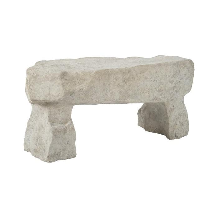 Alternate view of Orion Stone Bench in light gray and warm beige.