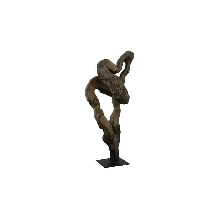 Alternate view of Orion Branch Recrafted Sculpture, featuring textured finish, wood, metal, and a freestanding pedestal base.