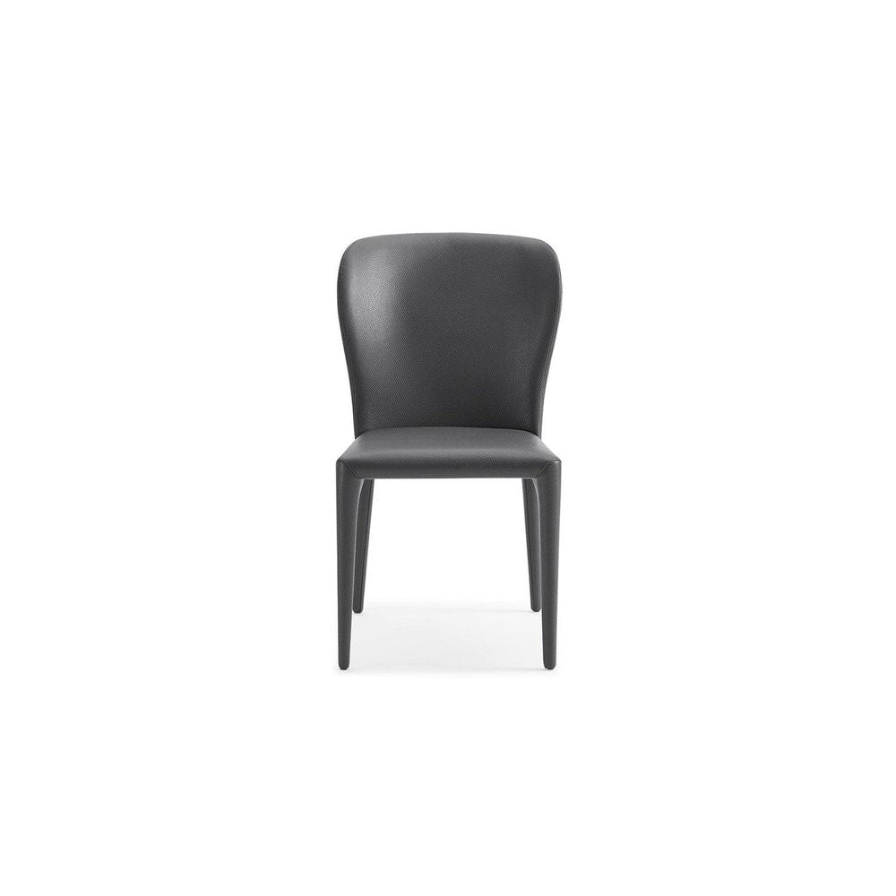 Hazel Dining Chair, shown in charcoal gray and dark gray with vegan leather, upholstery, and armless.