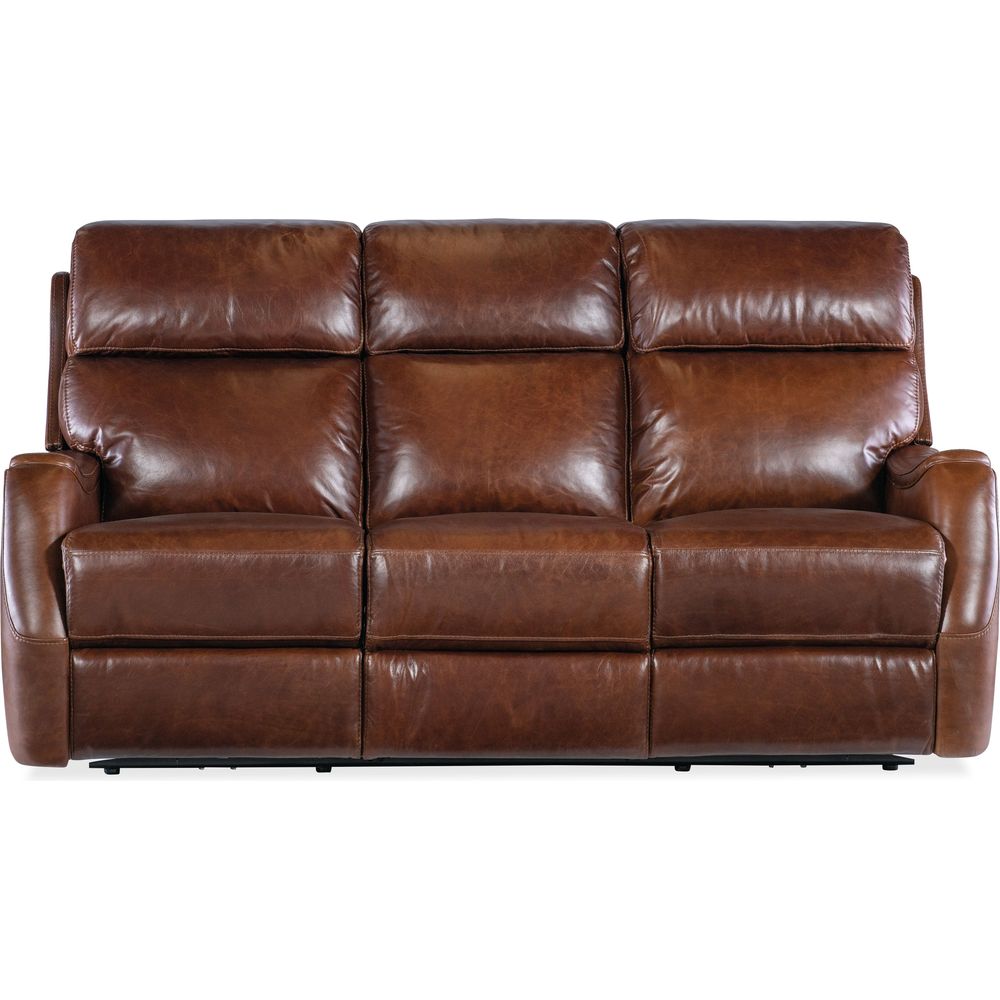 Alternate view of Harlan Zero Gravity Sofa with Power Recline & Power Headrest in cognac brown and chestnut brown.