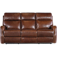 Alternate view of Harlan Zero Gravity Sofa with Power Recline & Power Headrest in cognac brown and chestnut brown.