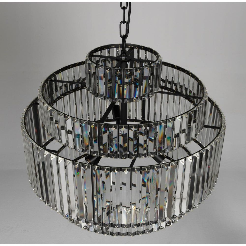 Additional view of Axa Chandelier in clear and black, featuring faceted finish and chain-hung ceiling suspension.