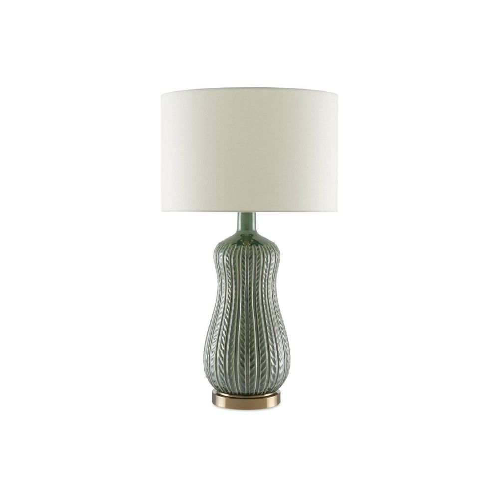 Additional view of Mamora Green Table Lamp in sage green and cream, featuring glossy glaze finish and a table lamp base.