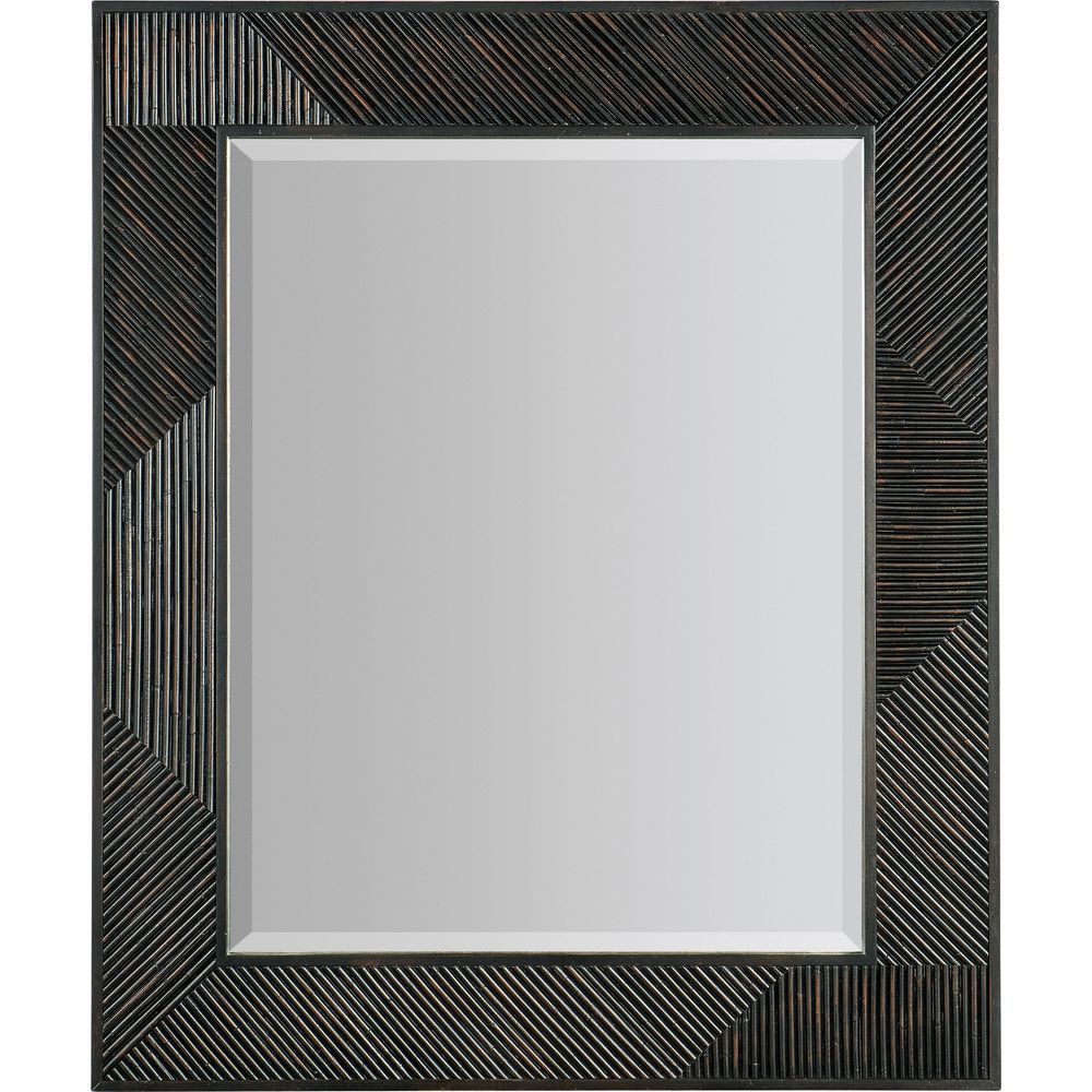 Retreat Landscape Mirror, shown in dark brown and black with wood, glass, and wall-mounting hardware.