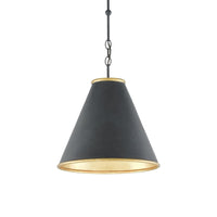 Pierrepont Small Black Pendant, shown in black and gold with metal, wrought iron, and chain-and-stem suspension.