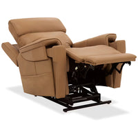 Alternate view of Lyra Lift Chair with Power Recline, Headrest and Lumbar in camel and tan.