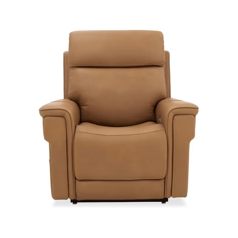 Additional view of Lyra Lift Chair with Power Recline, Headrest and Lumbar in camel and tan.