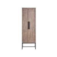 Boulder Utility Cabinet, shown in warm medium brown and gray-brown with wood, metal, and two full-height hinged doors.