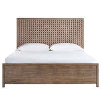 Additional view of Boulder Bed in light taupe and warm gray-brown, featuring matte finish and fixed woven headboard panel.