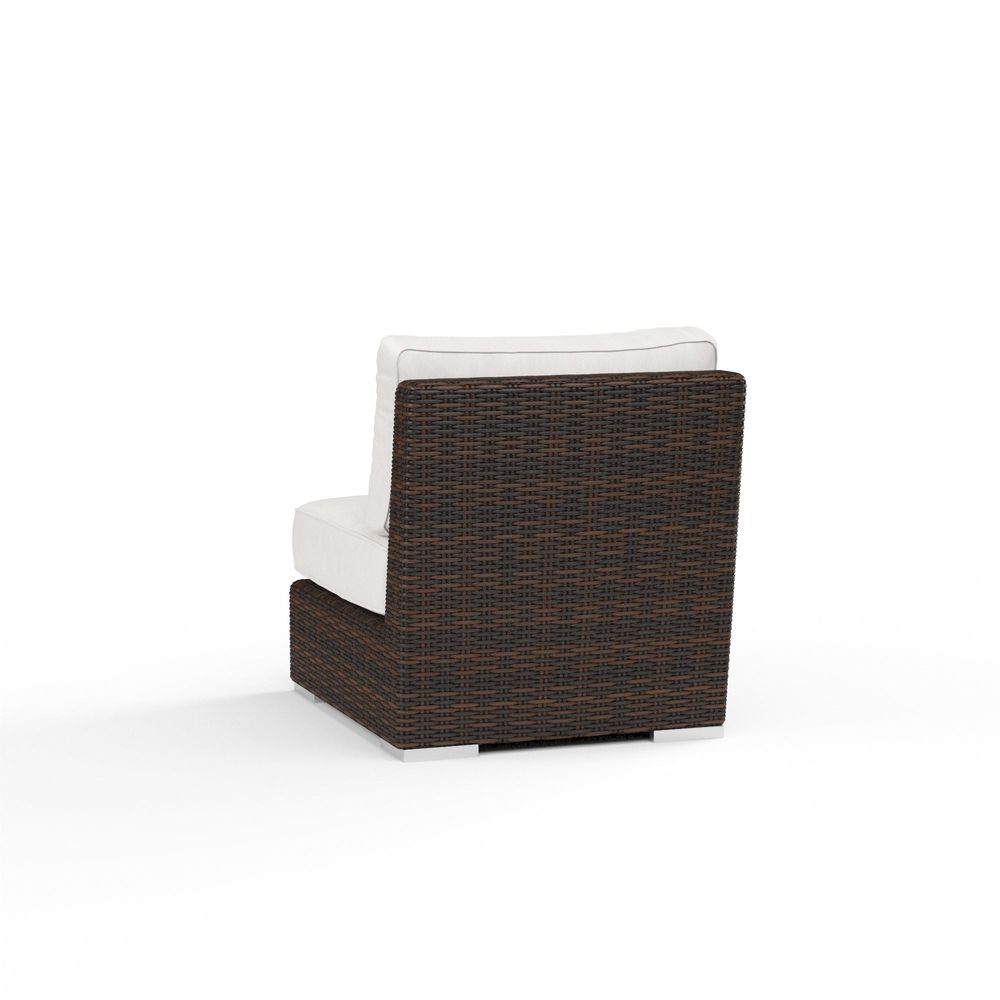 Alternate view of Montecito Armless Club Chair in Canvas Flax w/ Self Welt in off-white and dark brown.