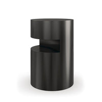 Summit End Table, shown in charcoal and gunmetal with metal and integrated open shelf niche.