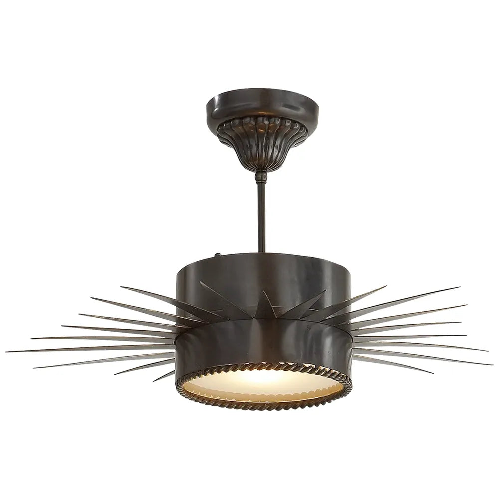 Sony Medium Semi-Flush, shown in bronze and brass with metal and a ceiling canopy mount.