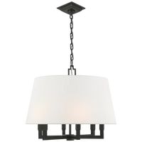 Additional view of Square Tumy Hanging Shade, featuring matte finish, metal, fabric shade, and chain-hung ceiling suspension.