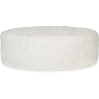 Barefoot Ottoman, shown in white and ivory with faux fur, plush textile, and a upholstered cushioned top.