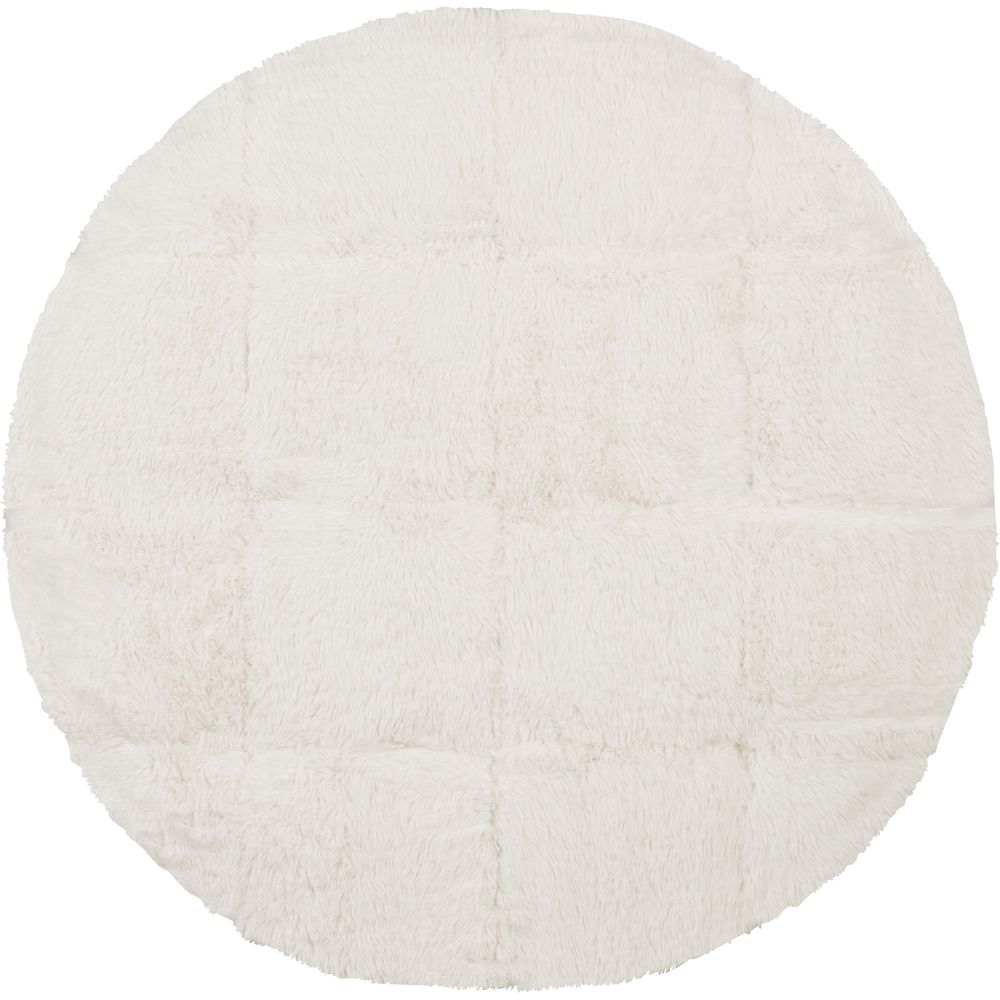 Alternate view of Barefoot Ottoman in white and ivory with low round drum ottoman with tufted top.