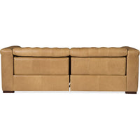 Additional view of Savion 1.5 LAF/RAF 2 over 2 Sofa w/ Power Recliner and Headrest in camel and caramel tan.