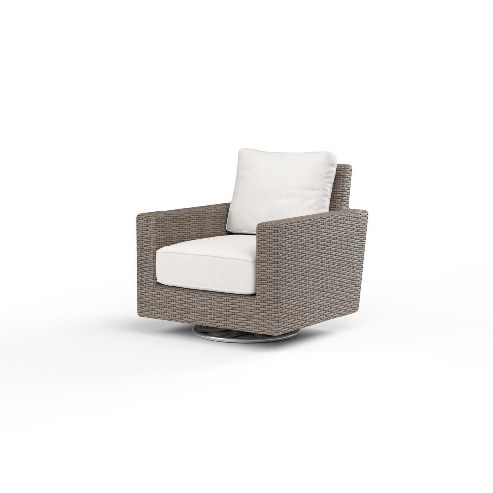 Coronado Swivel Rocker in Canvas Flax w/ Self Welt with woven resin wicker, fabric cushions, and a swivel base.