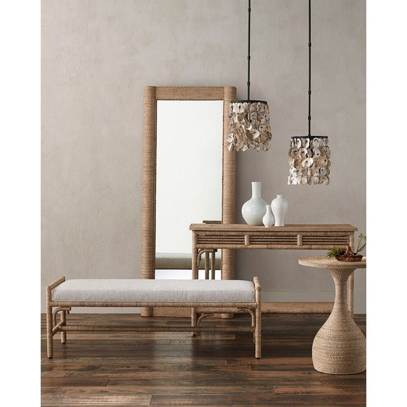 Alternate view of Olisa Natural Bench, Rowann Pearl in natural beige and off-white.