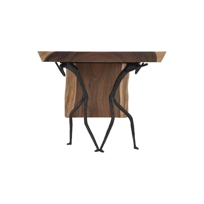 Alternate view of Carson Blossom Desk, featuring solid wood, forged metal, and asymmetric support structure.