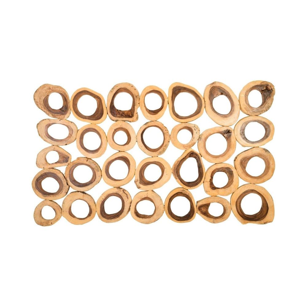 Salsa Rings Wall Art, shown in light natural wood and honey blonde with solid wood and natural timber slices.