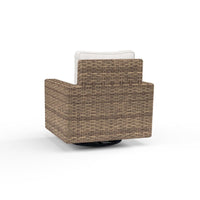 Alternate view of Havana Swivel Club Rocker in Canvas Flax w/ Self Welt in natural tan-brown and off-white.