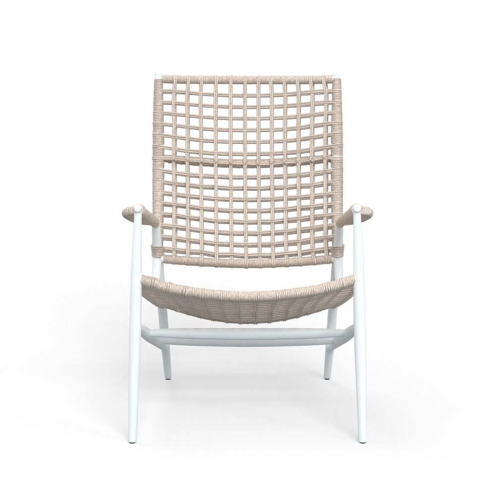 Alternate view of Bahia Highback Accent Chair, featuring matte powder-coated, woven rope, metal, and fixed arms.