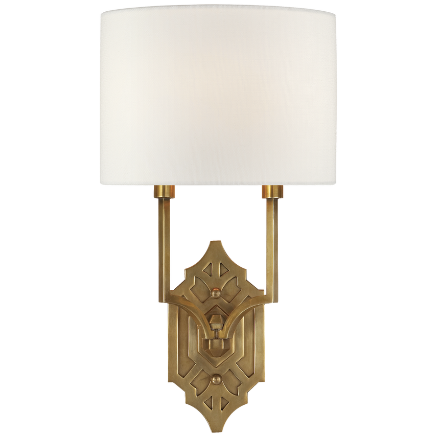 Additional view of Shiloh Fretwork Sconce in bronze and antique brass, featuring matte finish and wall-mounting hardware.
