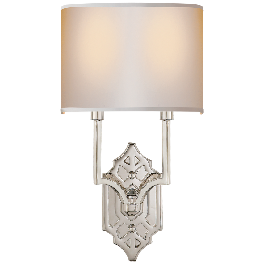Shiloh Fretwork Sconce-Visual Comfort-VISUAL-TOB 2600PN-NP-Wall LightingPolished Nickel-Natural Paper-6-France and Son