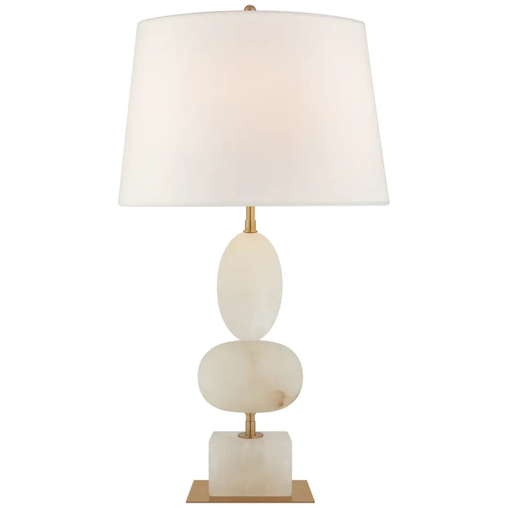 Alternate view of Dany Medium Table Lamp, featuring polished stone finish, alabaster, fabric, and a fabric drum shade.