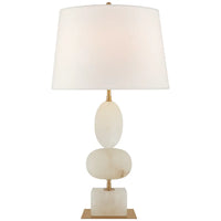 Alternate view of Dany Medium Table Lamp, featuring polished stone finish, alabaster, fabric, and a fabric drum shade.
