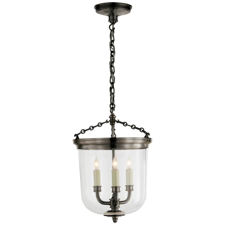 Alternate view of Merry Lantern, featuring antiqued finish, metal, glass, and a ceiling canopy mount.