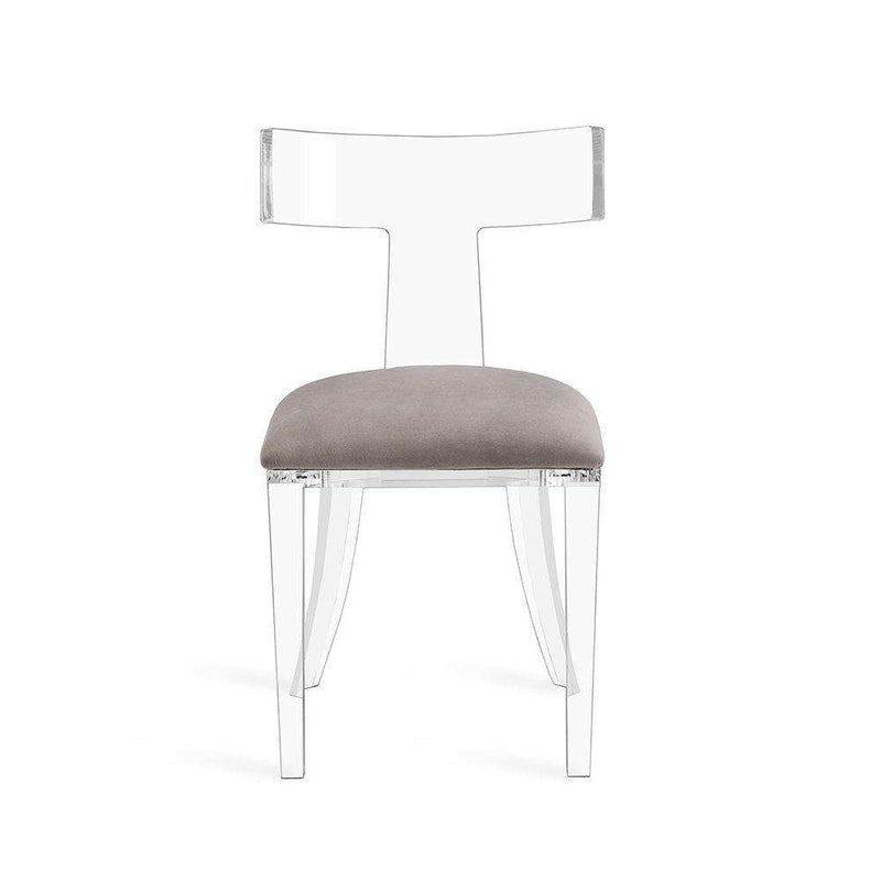 Alternate view of Tristan Acrylic Klismos Chair in clear and taupe.