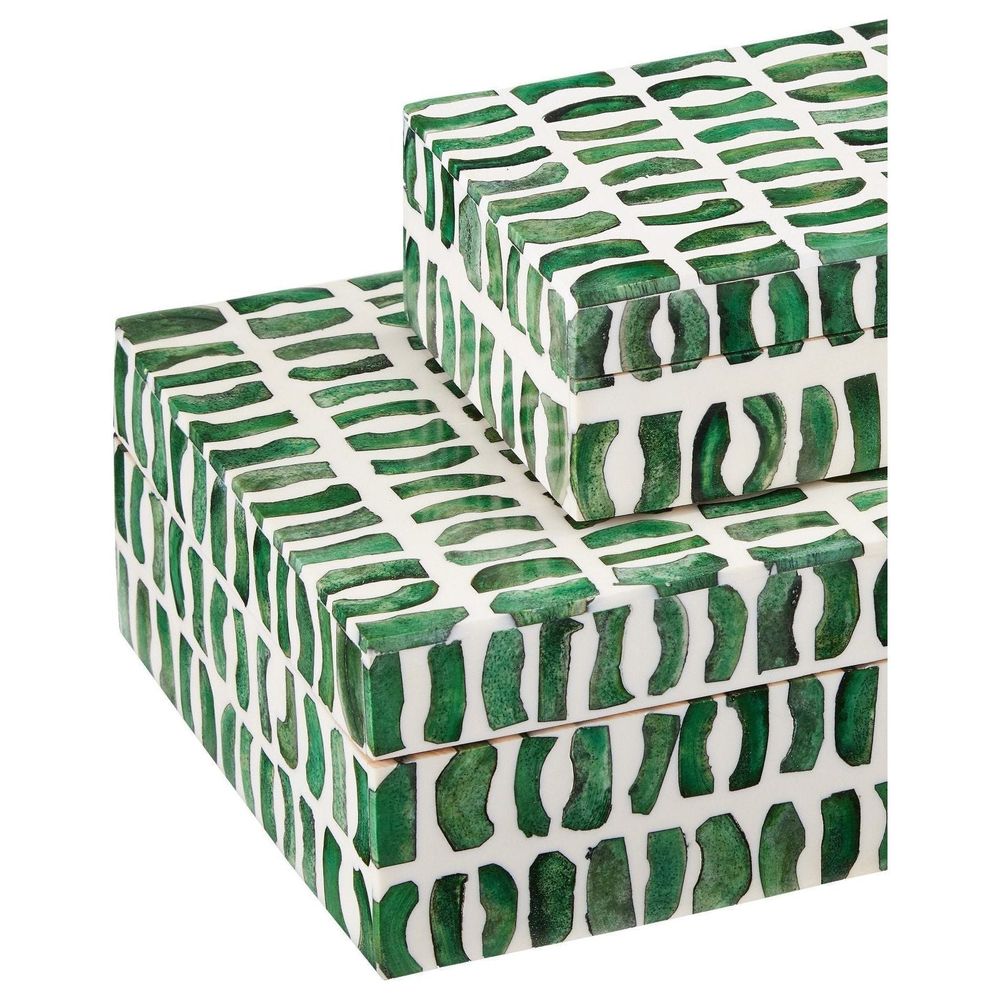 Alternate view of Emerald Box Set of 2, featuring glossy finish, bone, wood, and lidded storage compartments.