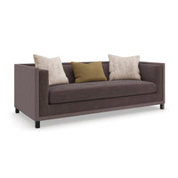 Additional view of Formal 87" Sofa in dark brown and charcoal brown, featuring textured weave finish and fixed track arms.