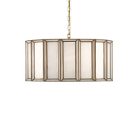 Daze Large Pendant, shown in antique brass and frosted white with brass, frosted glass, and chain-hung pendant suspension.