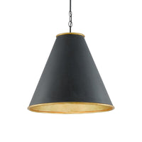 Pierrepont Large Black Pendant, shown in black and charcoal with metal, wrought iron, and chain-suspended pendant.