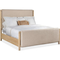 Alternate view of Retreat King Upholstered Panel Bed in beige and natural light wood.