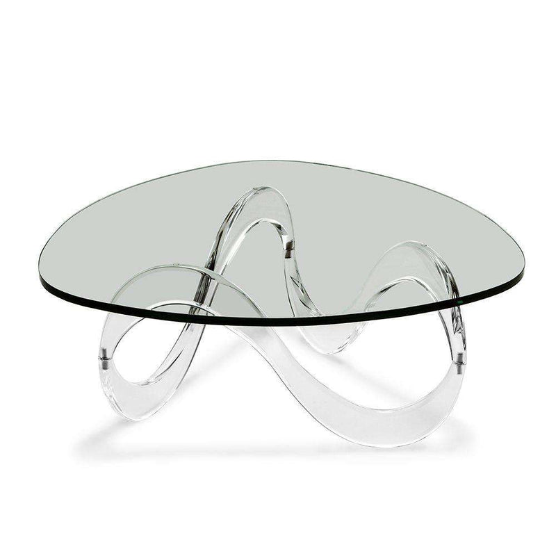 Alternate view of Westin Wave Table, featuring polished finish, glass, acrylic, and a flat glass tabletop surface.