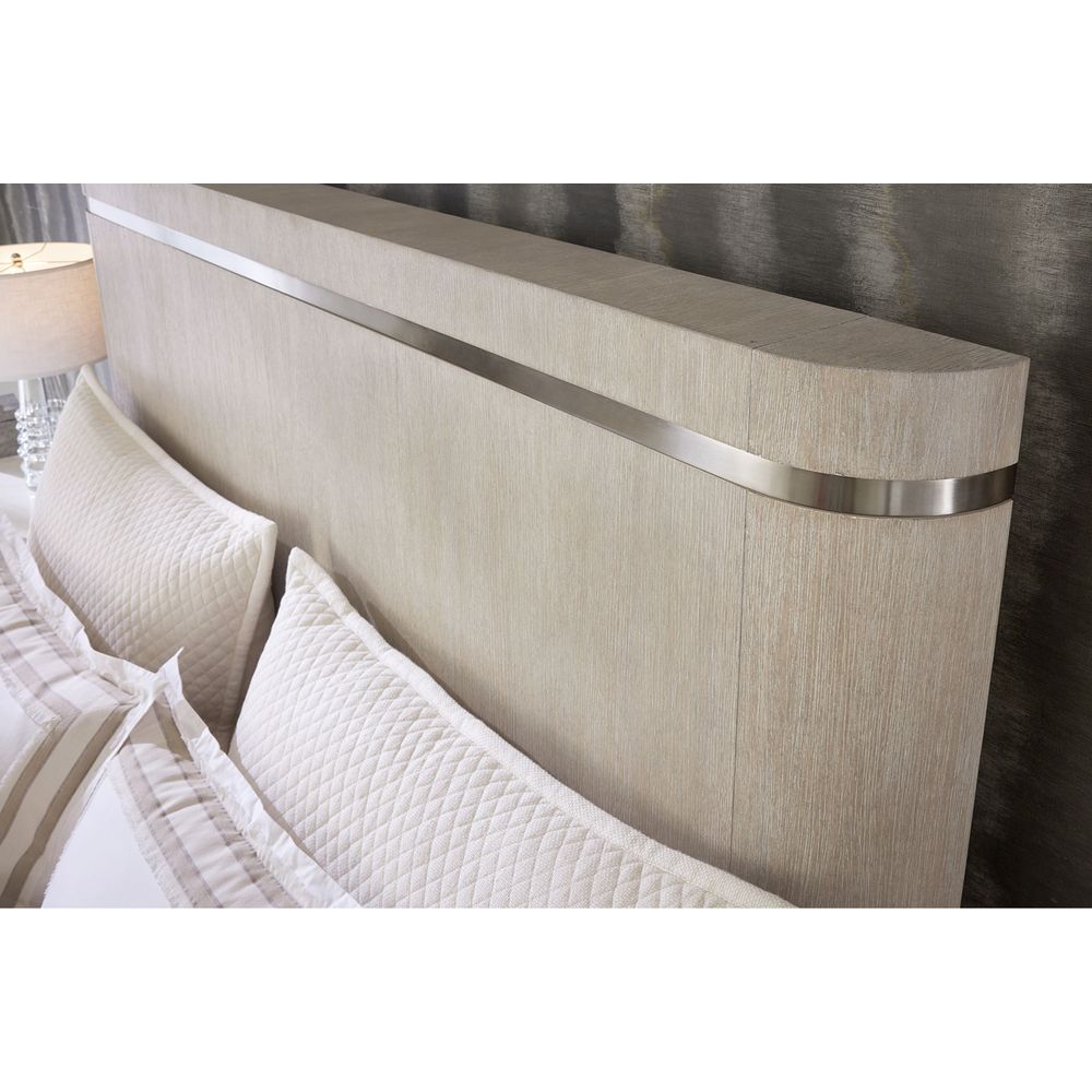 Additional view of Modern Mood Cal King Panel Bed in light beige and warm taupe.