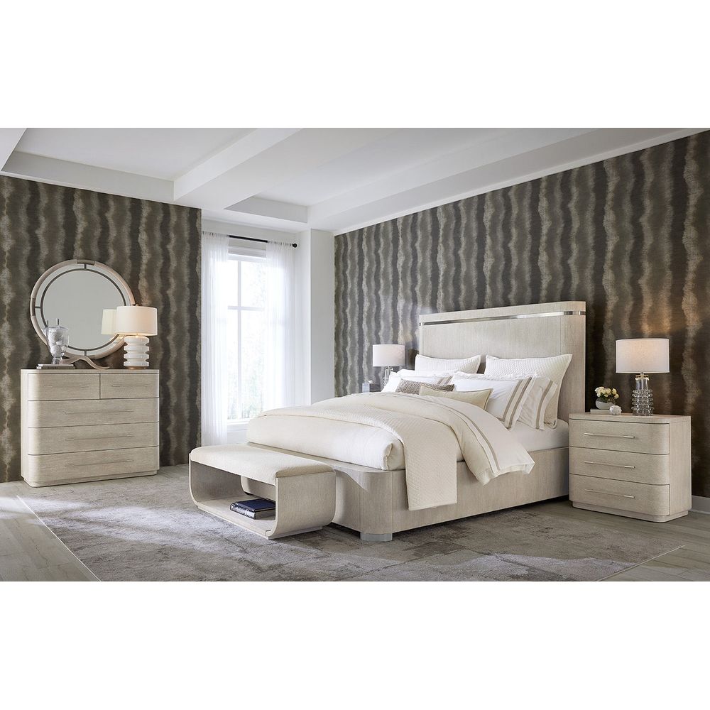 Alternate view of Modern Mood Cal King Panel Bed in light beige and warm taupe.