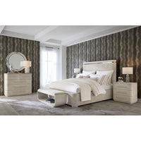 Alternate view of Modern Mood Cal King Panel Bed in light beige and warm taupe.