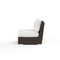 Additional view of Montecito Armless Club Chair in Canvas Flax w/ Self Welt in off-white and dark brown.