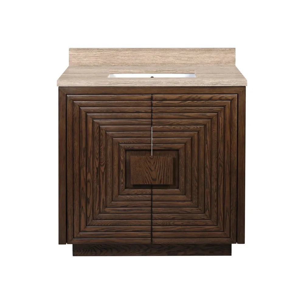 Morombe 36" Cocoa Vanity with Rectangular Undermount Sink with wood, travertine stone, and undermount rectangular sink.