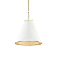 Pierrepont Small White Pendant, shown in white and gold with metal, gold leaf, and ceiling-hung pendant.