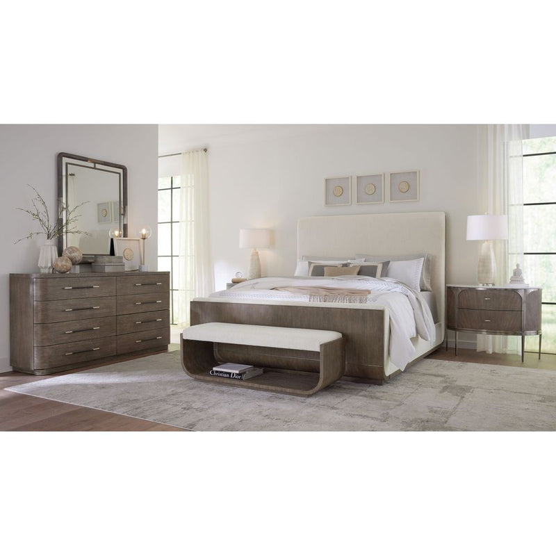 Alternate view of Modern Mood Cal King Upholstered Panel Bed in beige and gray-brown.