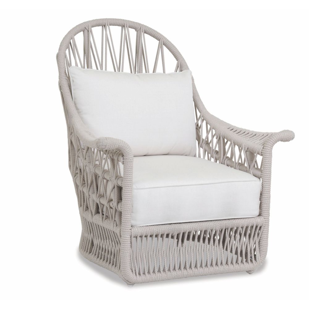 Dana Rope Wing Chair in Linen Canvas w/ Self Welt, shown in light gray and white with rope, fabric cushion, and fixed arms.
